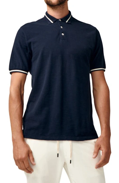 Good Man Brand Match Point Tipped Slub Short Sleeve Polo In Blue