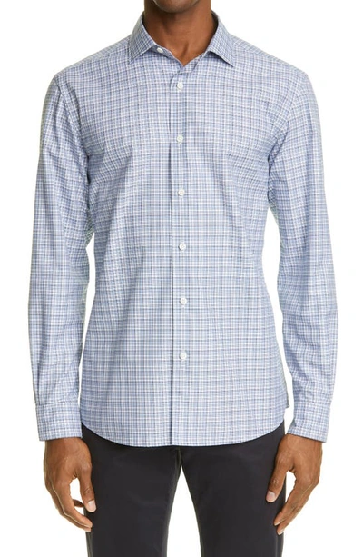 Ermenegildo Zegna Traveller Check Button-up Shirt In Blue Check