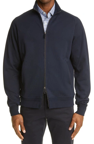 Ermenegildo Zegna Premium Cotton Zip Sweatshirt In Navy Solid