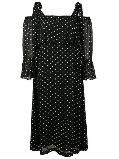 Ganni Monette Cold-shoulder Polka-dot Georgette Dress In Black