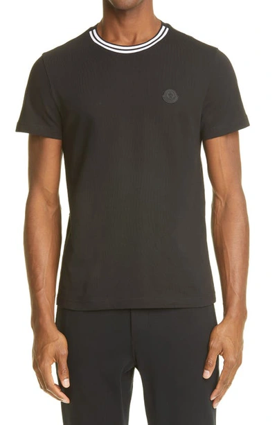 Moncler Stripe Crewneck Cotton T-shirt In Black