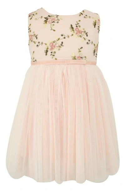 Popatu Babies' Floral Embroidered Tulle Dress In Peach