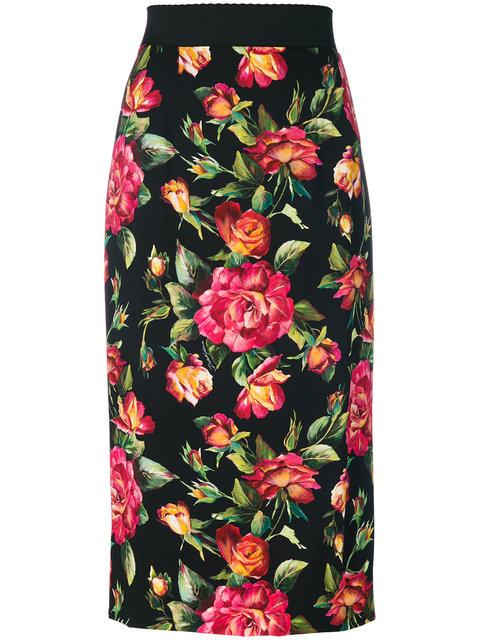 Dolce & Gabbana Floral Printed Cady Pencil Skirt In Black | ModeSens