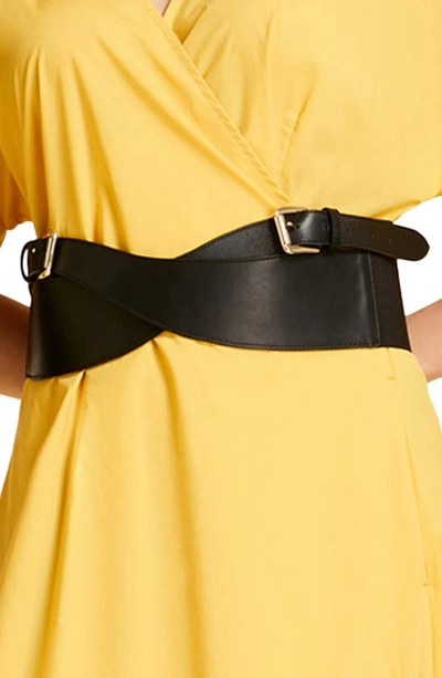 Marina Rinaldi Liguria Crossover Leather Belt In Black