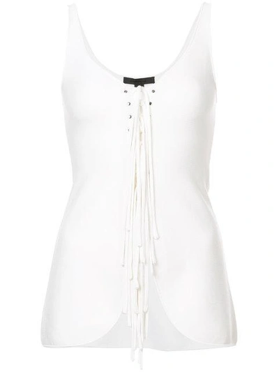 Alexander Wang White Fringed Lace Up Tank Top In Neutrals
