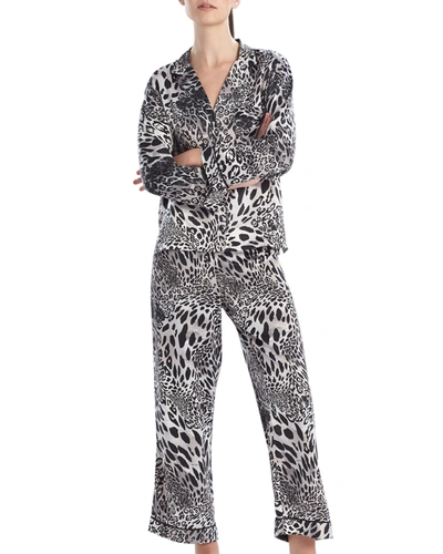 Natori Jaguar Printed Satin Pajama Set In Blk