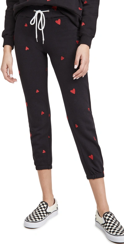 Monrow All Over Embroidered Heart Vintage Sweats In Faded Black