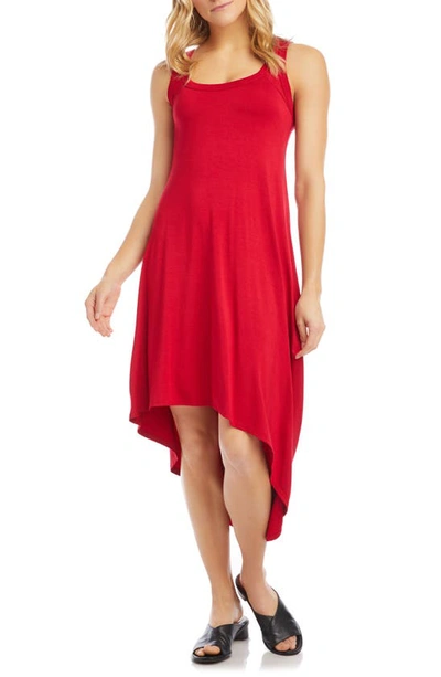 Karen Kane Sleeveless Asymmetrical Hem Dress In Red