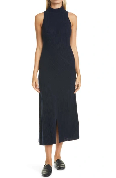 Vince Diagonal Rib Sleeveless Wool & Cashmere Dress In Coastal