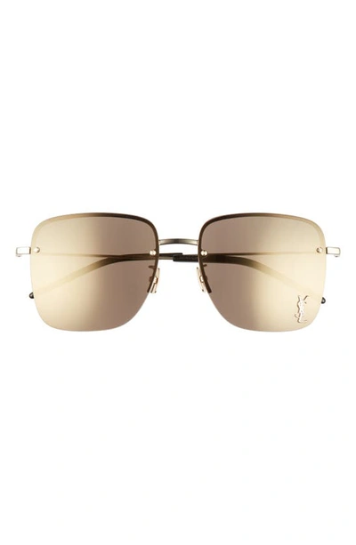 Saint Laurent 58mm Semi Rimless Flat Front Square Sunglasses In Gold/ Brown Flash