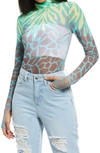 Afrm Zadie Semi Sheer Turtleneck In Placement Giraffe