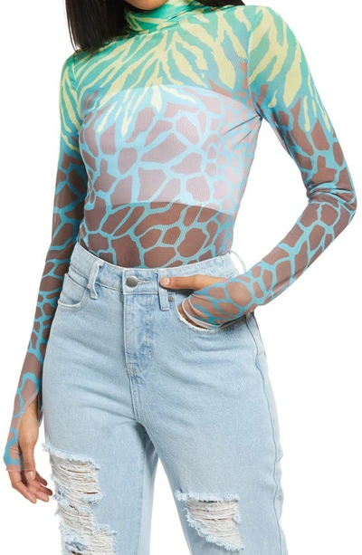 Afrm Zadie Semi Sheer Turtleneck In Placement Giraffe