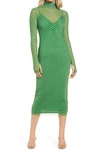 Afrm Shailene Sheer Long Sleeve Dress In Vert Polka Dot