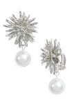 Karine Sultan Starburst Imitation Pearl Clip-on Drop Earrings In Silver