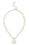 Karine Sultan Freshwater Pearl Station Medallion Necklace In Silver