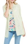 Nic + Zoe Open Front Linen Blend Long Cardigan In Honeydew