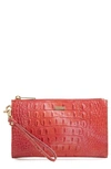 Brahmin Daisy Croc Embossed Leather Wristlet In Punchy Coral Melbourne