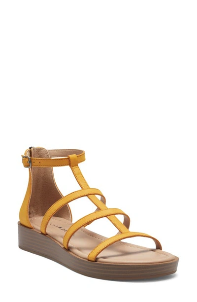 Lucky Brand Ellian Flatform Wedge Gladiator Sandals Women's Shoes In Citrus Leather