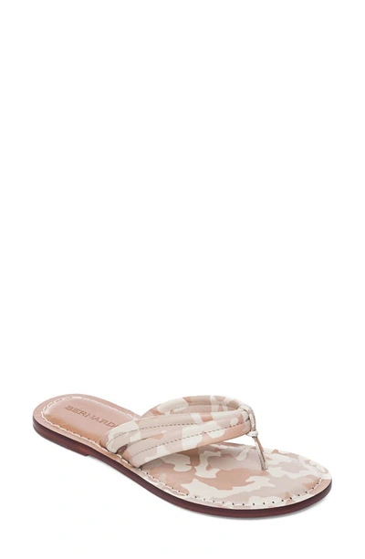Bernardo Bicolor Soft Leather Flat Thong Sandals In Desert Camo/ Sand