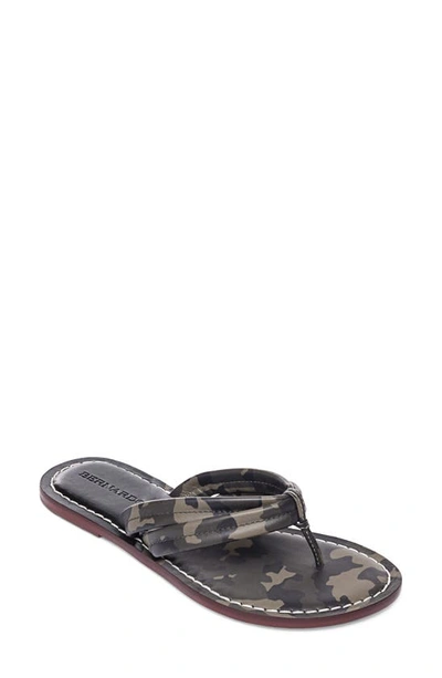 Bernardo Bicolor Soft Leather Flat Thong Sandals In Military Camo/ Black