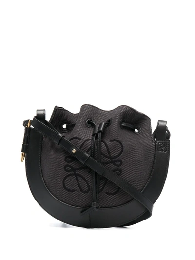 Loewe Small Horseshoe Anagram Canvas & Leather Crossbody Bag In Anthracite/ Black