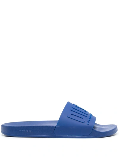 Diesel Men's Mayemi Logo Slide Sandals In Blue