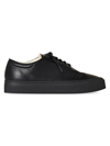 The Row Marie H Lace Up Leather Sneakers In Black
