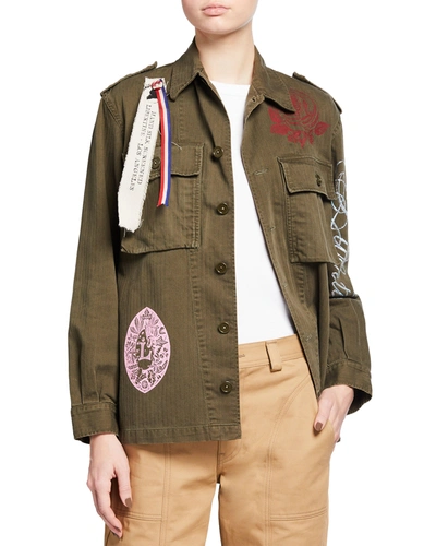 Libertine Logo-print Cotton Military Jacket In Army Green