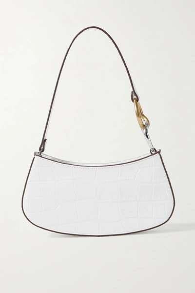 Staud Ollie Croc-effect Leather Shoulder Bag In Fresh White Faux Croc