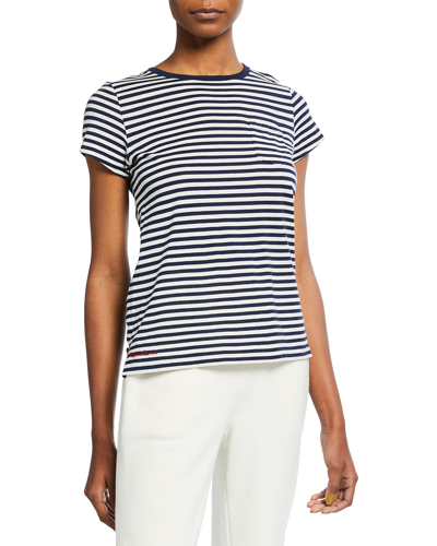 Ralph Lauren Striped Crewneck Pocket T-shirt In Dark Navy & Off White