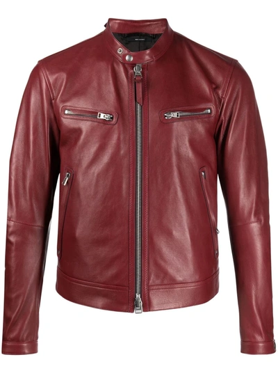 Tom Ford Red Shiny Leather Racer Jacket