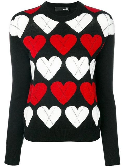 Love Moschino Heart Argyle Wool Knit Sweater In Black