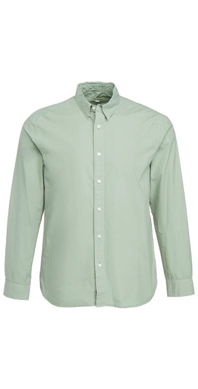 Club Monaco Tea Dye Cotton Poplin Long Sleeve Button-down Shirt In Green