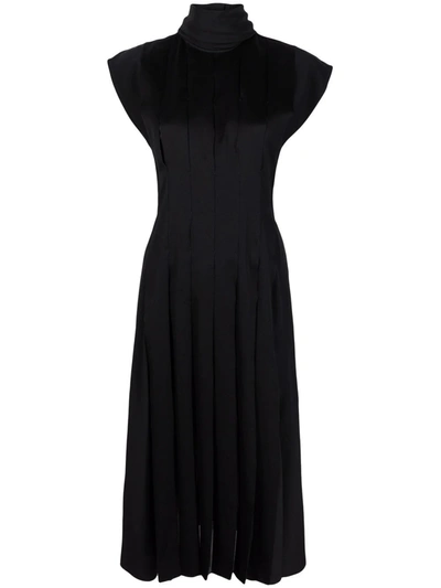 Ferragamo Short-sleeve Pleated Dress In Black