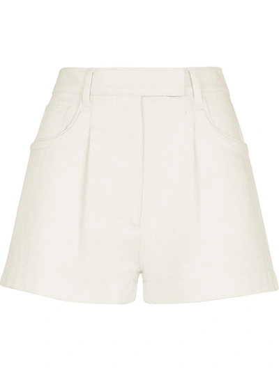 Fendi Logo-debossed Denim Shorts In White