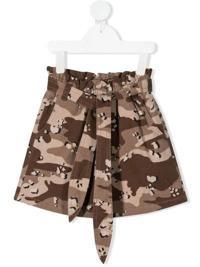 Douuod Kids' Camouflage-print Mini Skirt In Brown