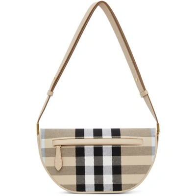 Burberry Olympia Small Check Canvas & Leather Shoulder Bag In Dusty  Sand/soft Fawn | ModeSens