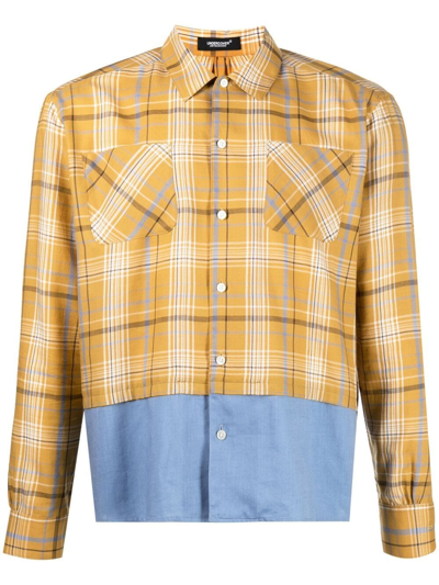 Undercover Contrasting Panel Plaid Shirt In Yellow