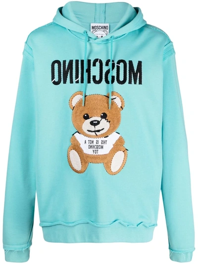 Moschino Logo & Teddy Embroidered Hoodie In Blue