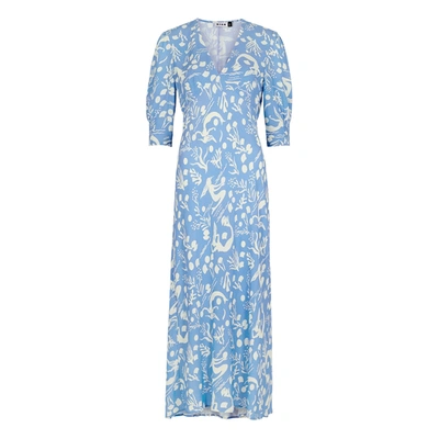 Rixo London Zadie Sea Life Silk Midi-dress In Bright Blue