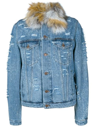 Forte Couture Le Bon Fur & Faux Shearling Denim Jacket In Blue/beige