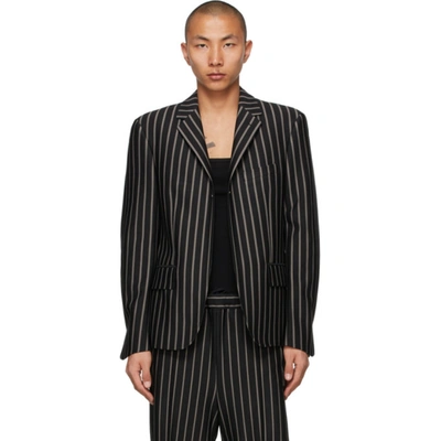 Random Identities Black & Grey Stripe Buttonless Blazer In Stripes