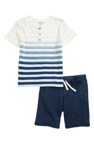 Splendid Kids' Dip Dye Stripe Henley T-shirt & Shorts Set (toddler & Little Boy) In Indigo