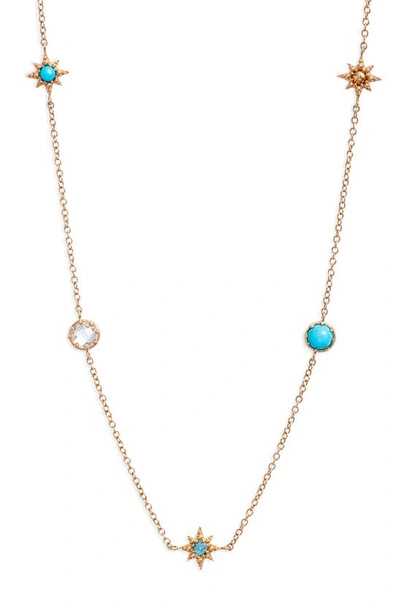 Anzie Topaz & Turquoise Station Necklace In Gold