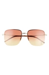 Saint Laurent 58mm Semi Rimless Flat Front Square Sunglasses In Gold/ Orange Gradient