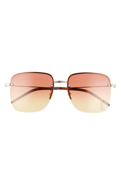 Saint Laurent 58mm Semi Rimless Flat Front Square Sunglasses In Gold/ Orange Gradient