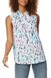 Nydj Print Ruffle Neck Sleeveless Top In Sky Meadow