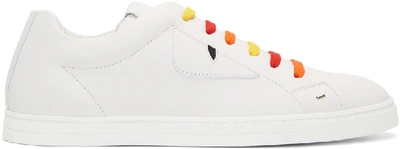 Fendi Monster Leather Sneakers In Biancobianco