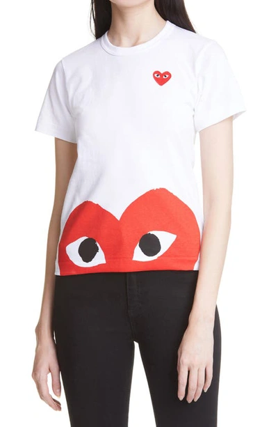 Comme Des Garçons Peek Heart Graphic Tee In White