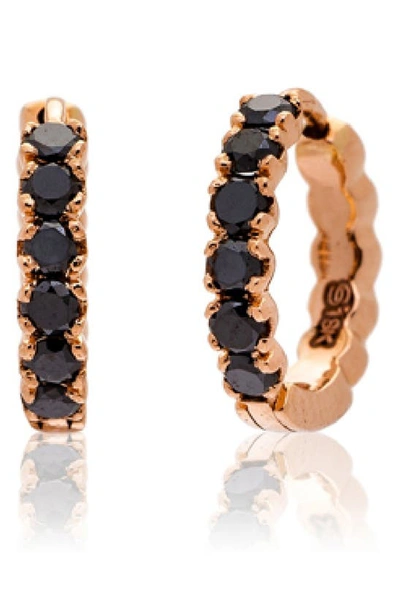 Sethi Couture Black Diamond Huggie Hoop Earrings In Rose Gold